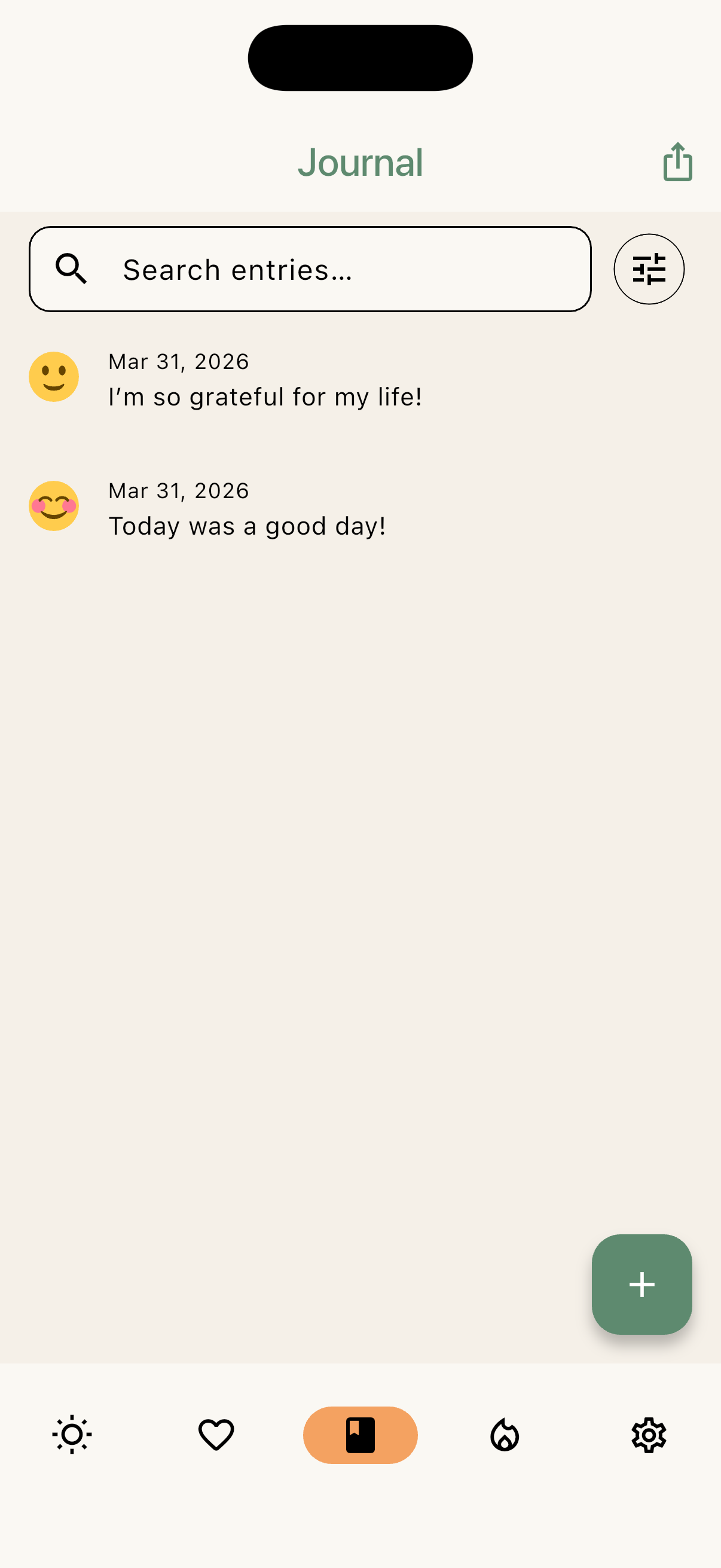 Journal list screen